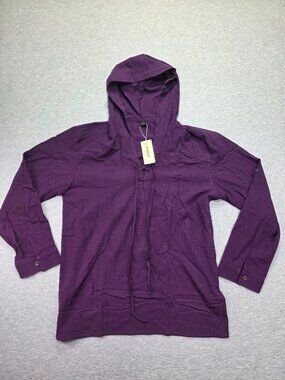 NWT Jemitop Purple Hooded Lace Up Tunic Top Long Sleeve Boho Women's Medium
